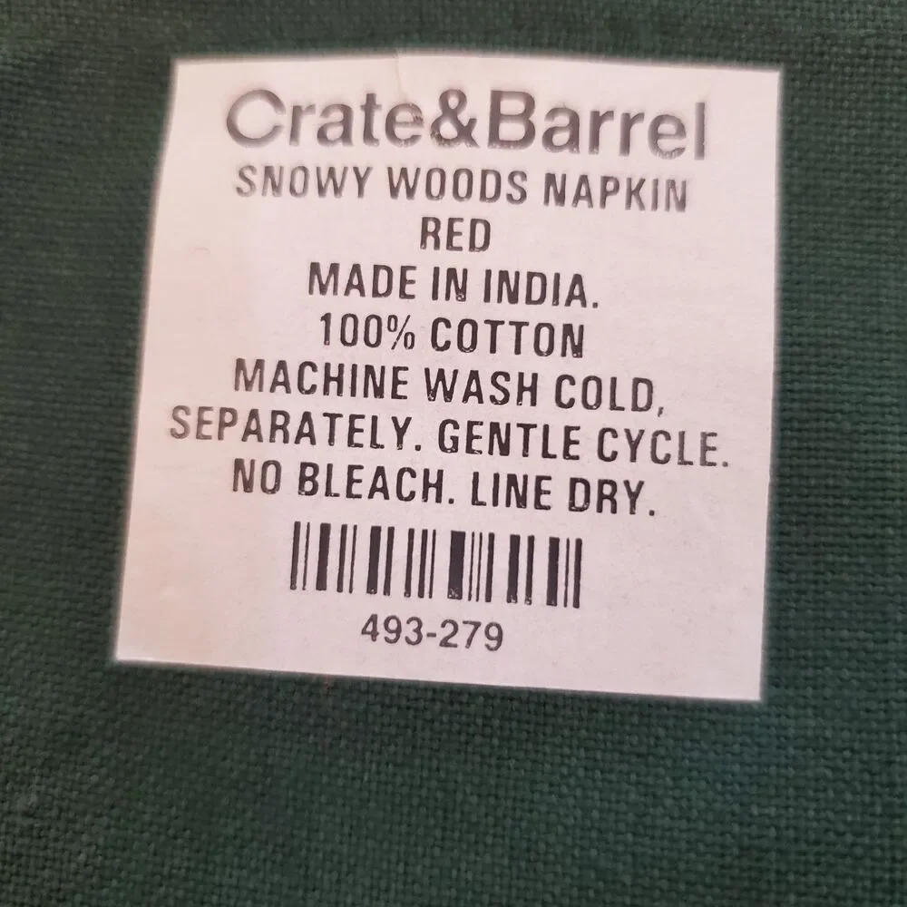 Crate & Barrel Snowy Woods Cotton Cloth Napkins Set of 5 20
